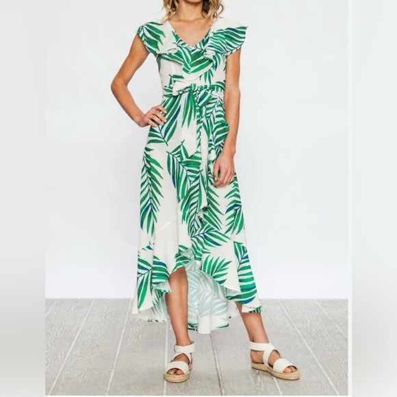 Flying Tomato Green Palm Midi Dress Size Small - Picture 1 of 10